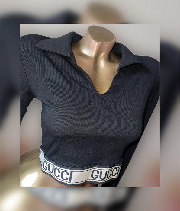 Кроп топ в рубчик на резинке поло кофта с длинным рукавом