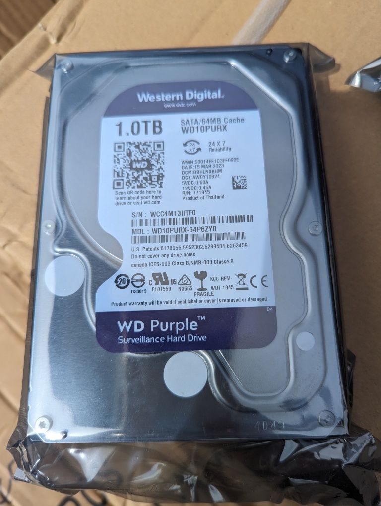 Жесткий диск для видеонаблюдения 3.5" WD Purple 1TB, 5400 об/мин, SATA