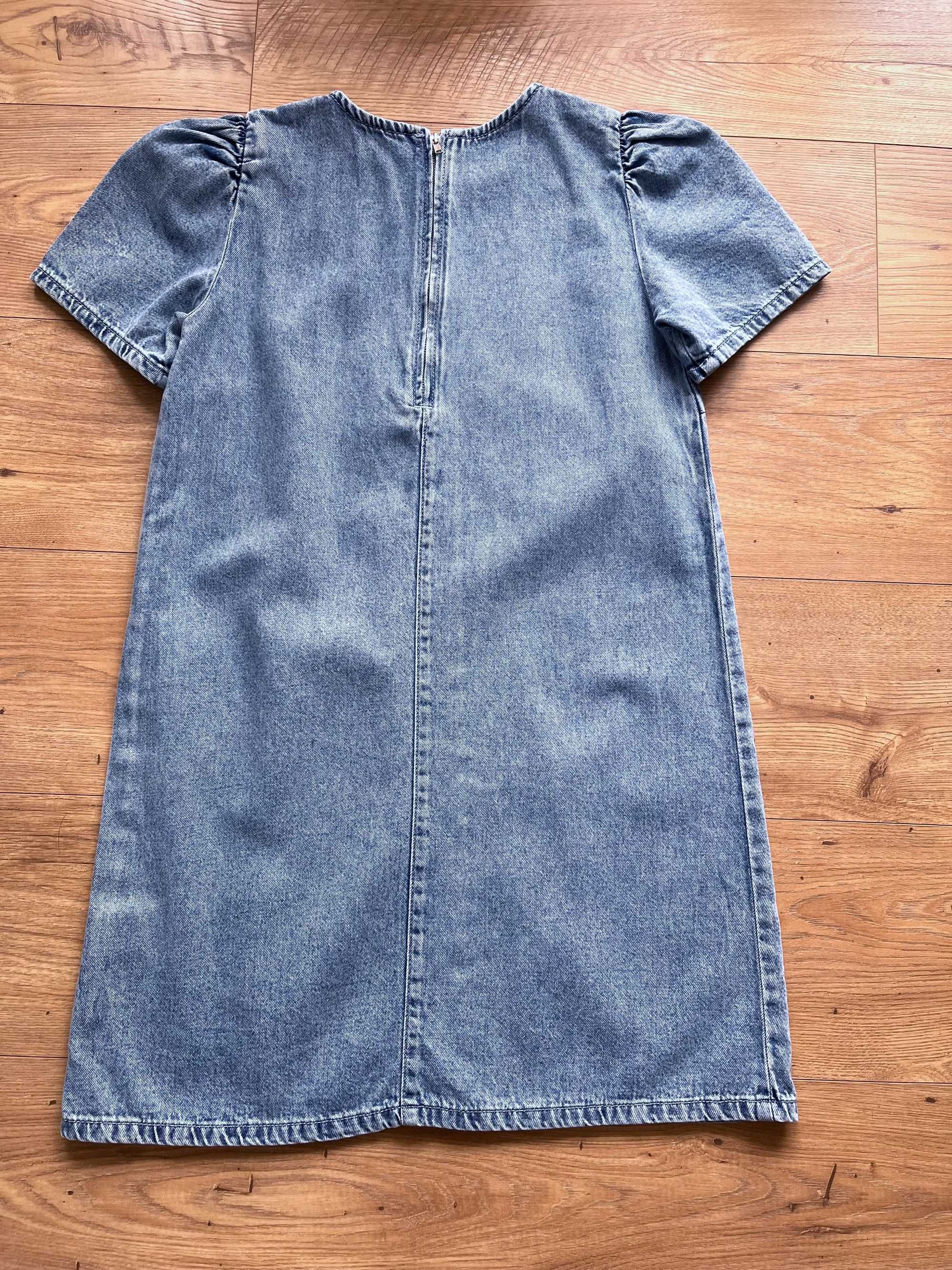 Sukienka Sinsay 36 S jeans jeansowa niebieska bufki krótki rękaw