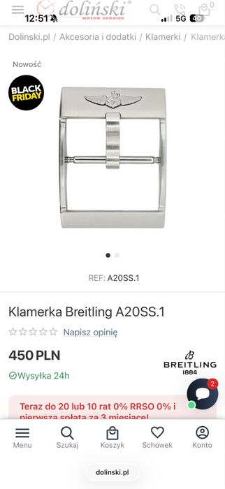 Breitling - pasek gumowy z klamerką do zegarka