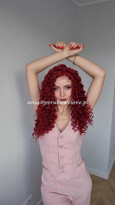 Peruka bordowa lace front afro loki włosy na co dzień