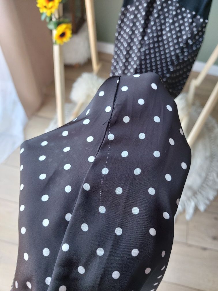 Damska sukienka Zara w groszki łączony materiał Góra z golfem  M/L
