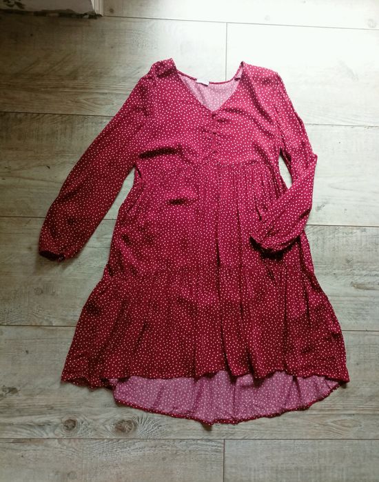 Czerwona sukienka z wiskozy w groszki oysho, rozmiar s/m