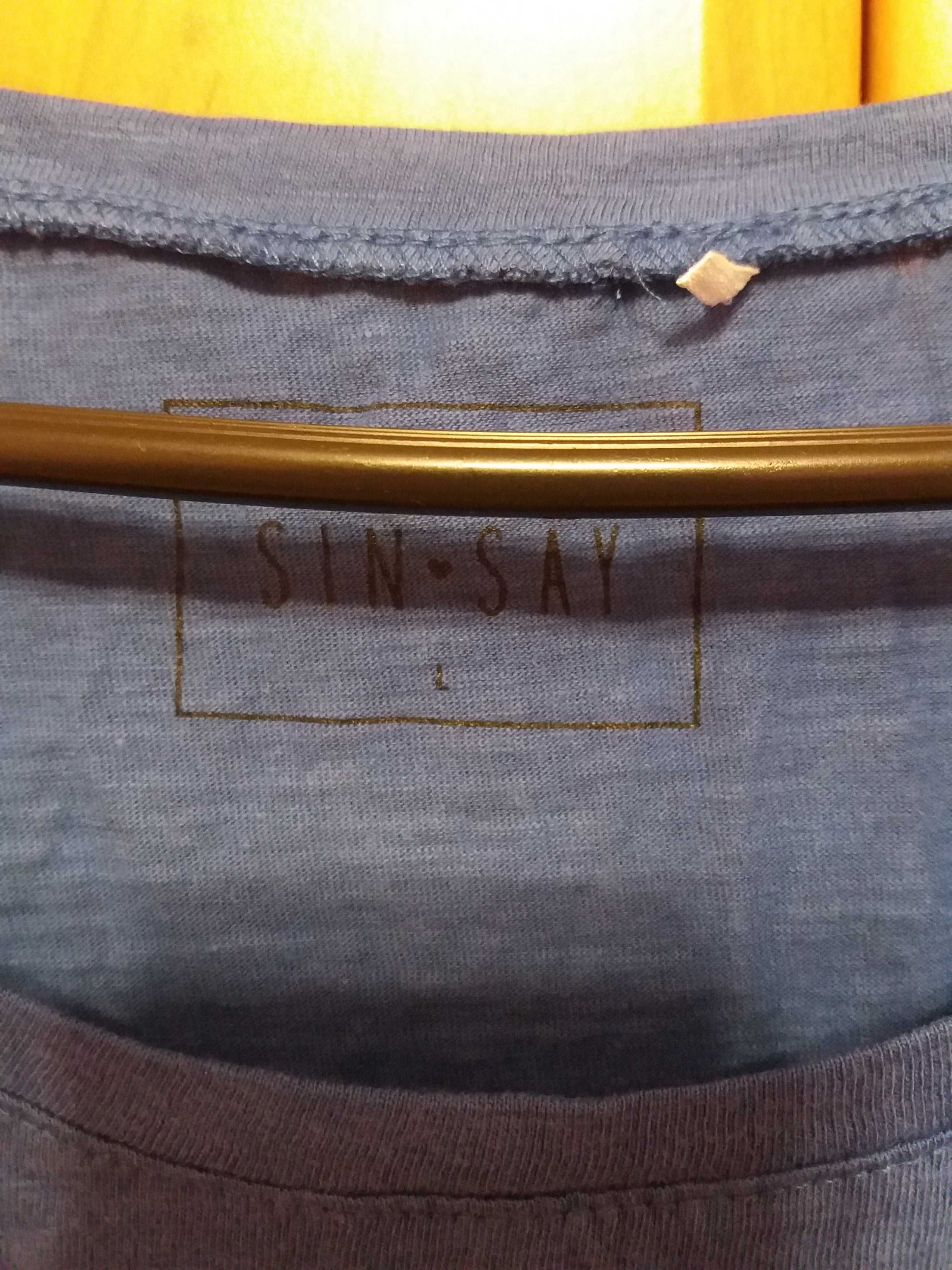 Niebieski t-shirt Sinsay 40 L bawełna