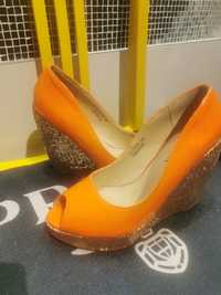 Buty na koturnie unikat brokat Orange Must have 36 nowe