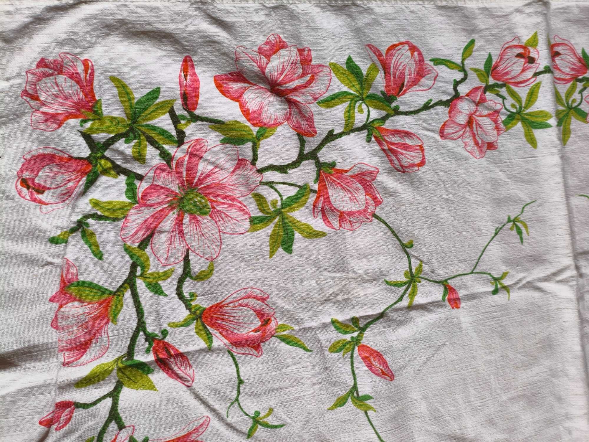 Obrus Magnolie różowe 100%len PRL 150x140cm