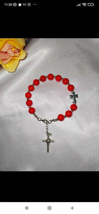 Bransoletka na rękę różaniec z kamieni, damska, komunia, dzień matki