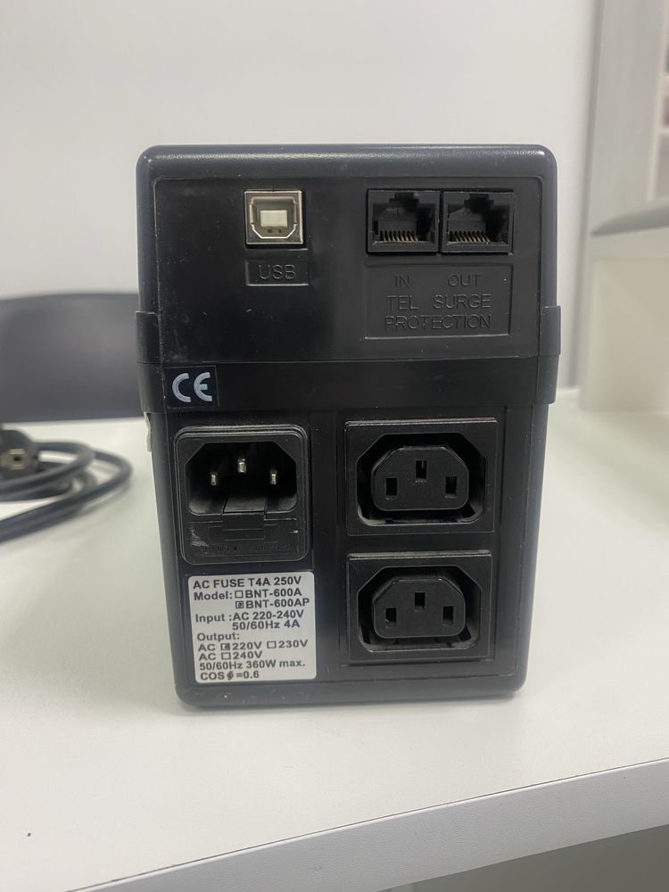 ИБП Powercom BNT-600AP, 600 ВА, 360Вт, 2xIEC, AVR, USB, новый АКБ