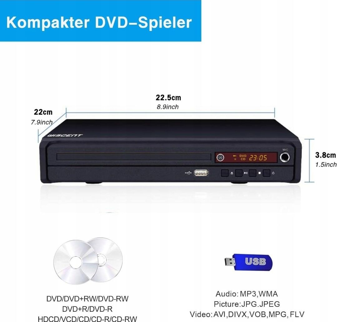 Odtwarzacz DVD Multi-Regional z wejściem USB