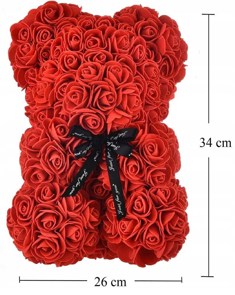 MIŚ Z CZERWONYCH RÓŻ XL NA PREZENT Bukiet Kwiatów Ozdoba Walentynki