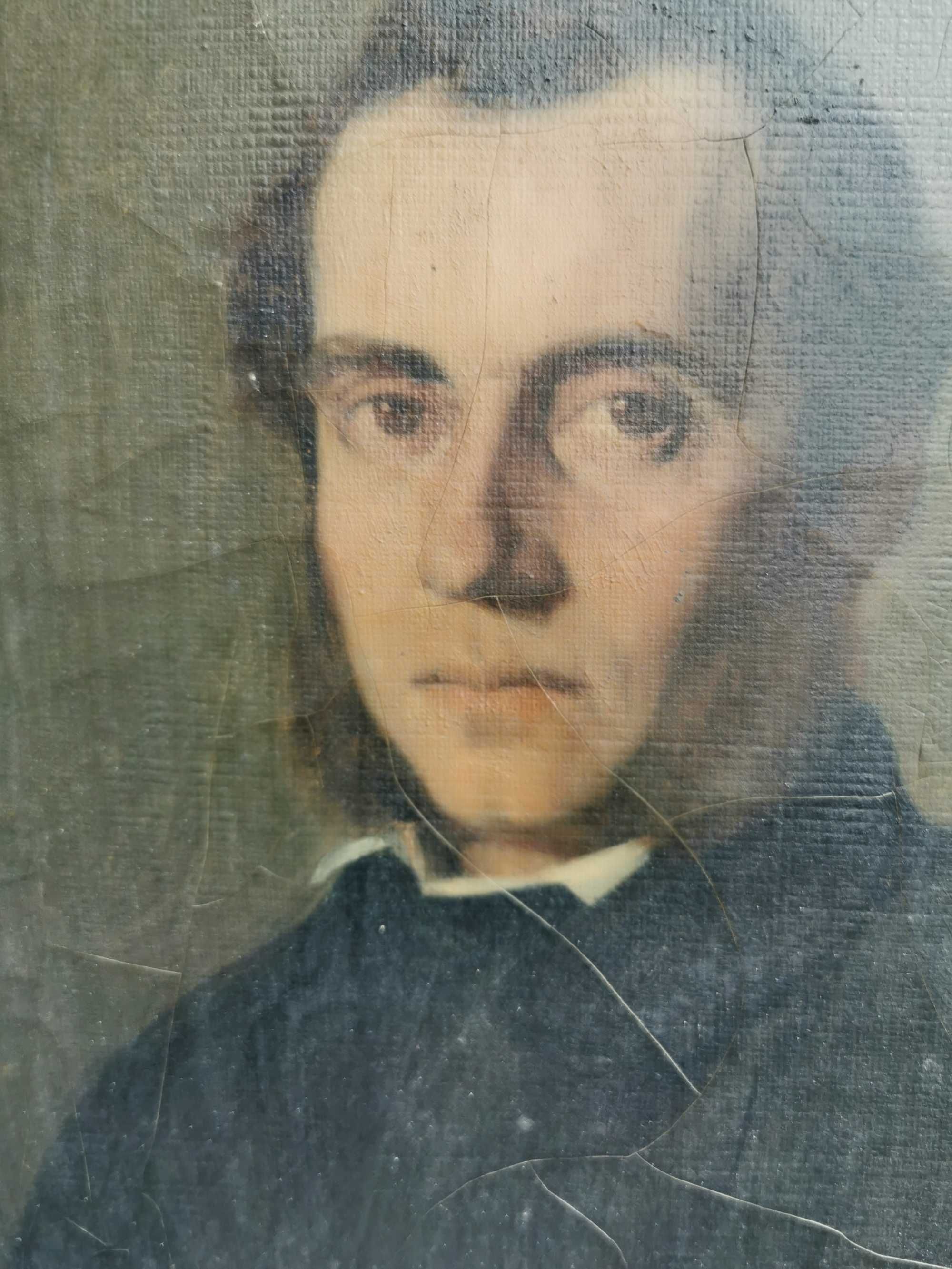 Zabytkowy portret mężczyzny XIX w. około 1850 w oryginalnej ramie