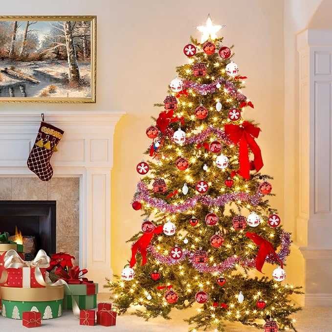 Conjunto de 40 Peças de Natal Vermelhas e Brancas