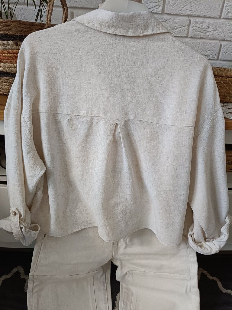 Zestaw Zara Spodnie plus Stradivarius Bluzka Lniana rozm 36