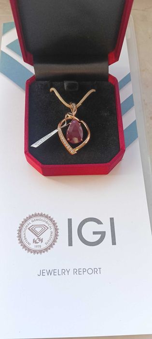 Zawieszka z naturalnym rubinem 7.57 ct bez obróbki cieplnej IGI 14K