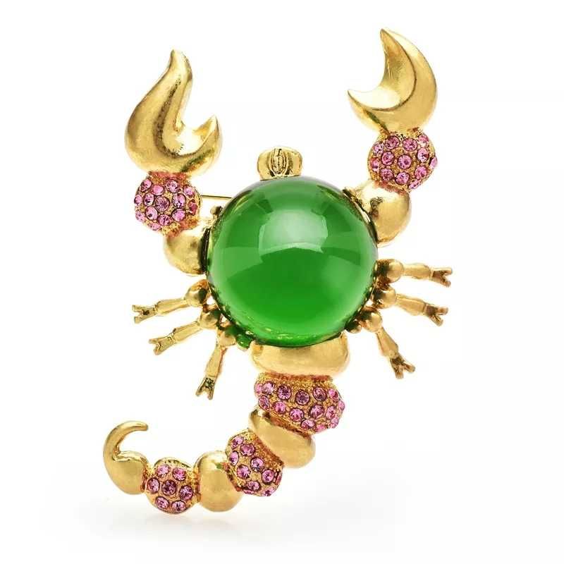 unikatowa broszka Skorpion duża perła kryształki kolor zielony