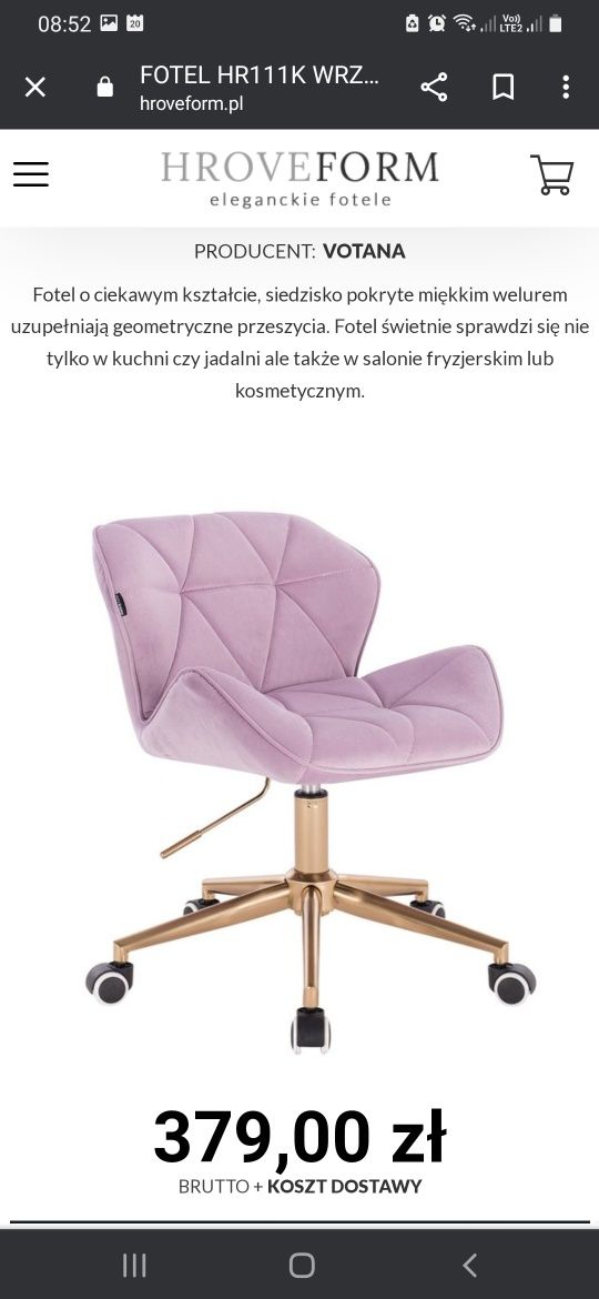 Krzeslo obrotowe na kolkach kolor wrzosowy lawendowy jasno fioletowy