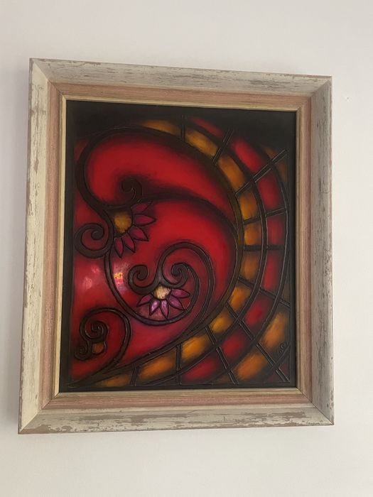 Witraż na szkle rama 65x55 obraz rękodzieło