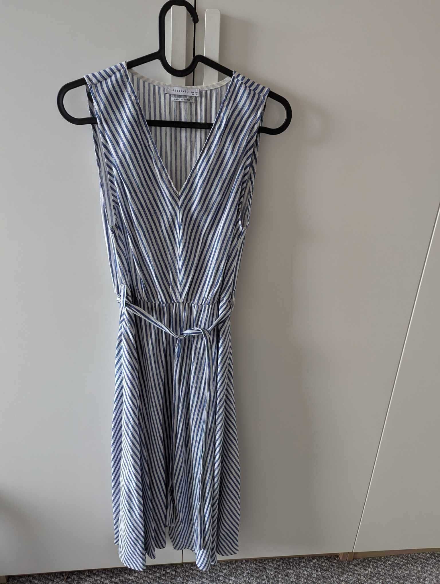Reserved letnia sukienka midi bez rękawów w paski XS 34 S 36 M 38