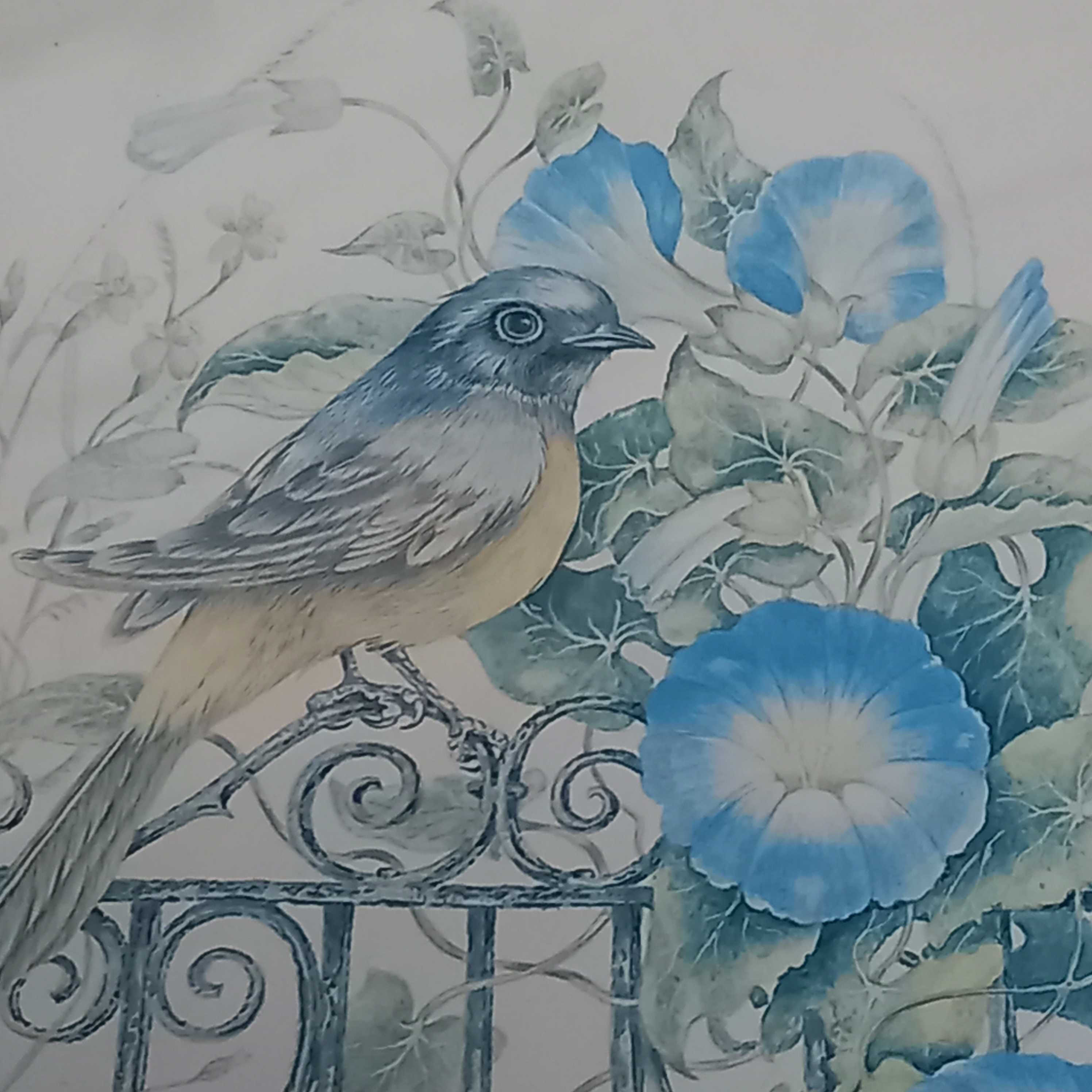 Obraz obrazek grafika ptaki kwiaty 28x23cm - kolekcja 3szt