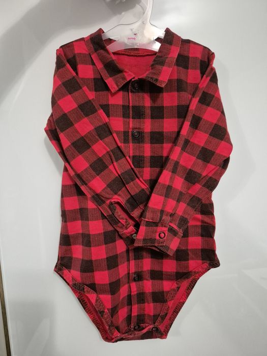 Body rozm. 92 świąteczne z kołnierzykiem ala koszula w czerwona kratkę