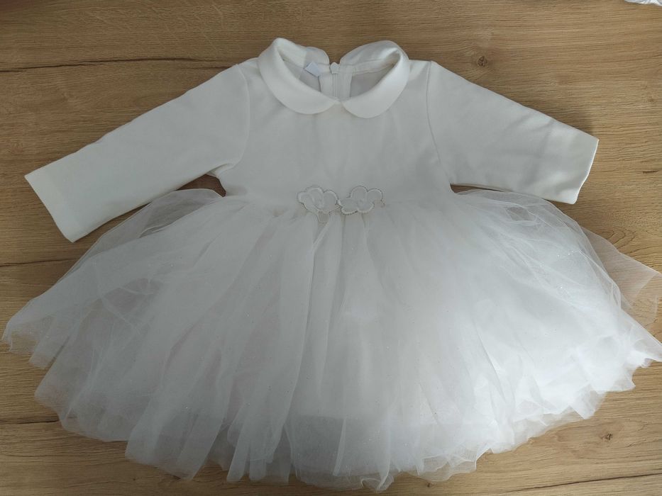 Sukienka tiulowa 68 ecru + opaski i skarpetki - chrzest