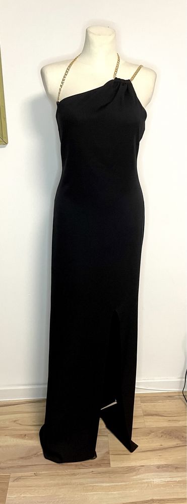 Sukienka czarna maxi zdobienie r 38