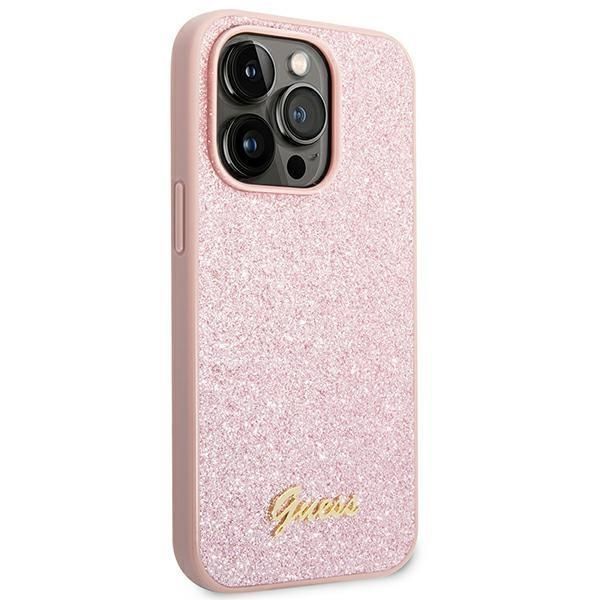 Guess Etui na iPhone 14 Pro 6,1" Różowy Hard Case z Brokatem