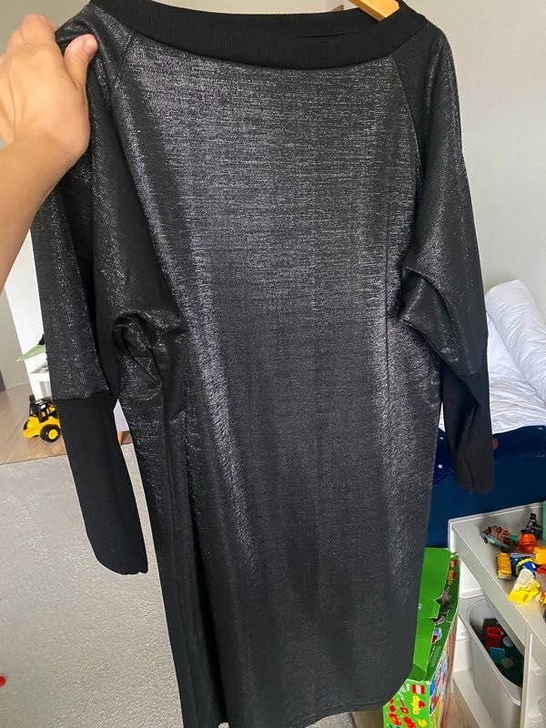 Tunika sukienka srebrno-czarna błyszcząca Blue shadow Oversize
