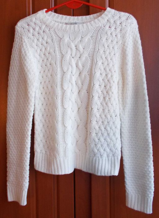 Sweter damski gruby splot warkocz wzór ażurowy XS C&A