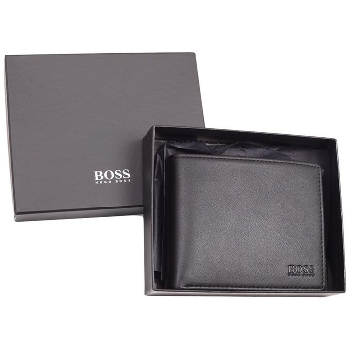 Hugo Boss Portfel Męski Czarny Pojemny Skórzany Bilon Black Skóra Bydl