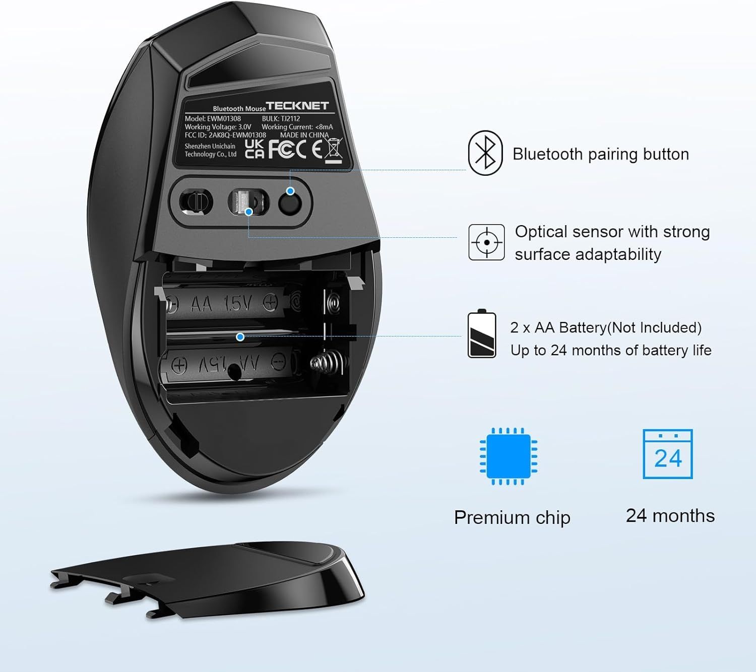 Mysz Bezprzewodowa Do Komputera Bluetooth 3200DPI Czerwona
