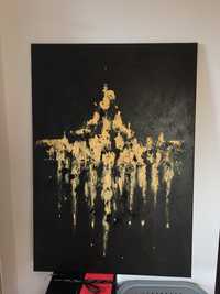 Obraz Duży 70x 100 cm Akryl Czarny Złoty Abstrakcja