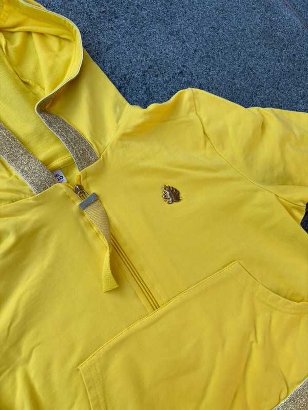 Nowa Żółta Bluza Hoodie Z Kapturem Z Kieszeniam Paski Y2k Aesthetic XS
