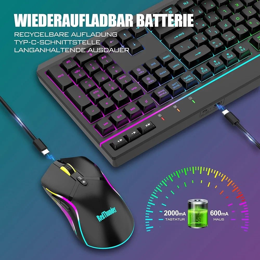 Zestaw klawiatura plus mysz redthunder k20 biała układ de qwertz