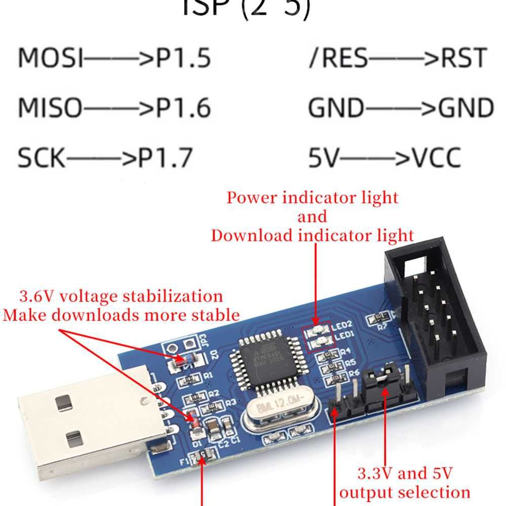USB-программатор USBASP AVR и адаптер 10-6pin для ATmega, ATtiny, PWM
