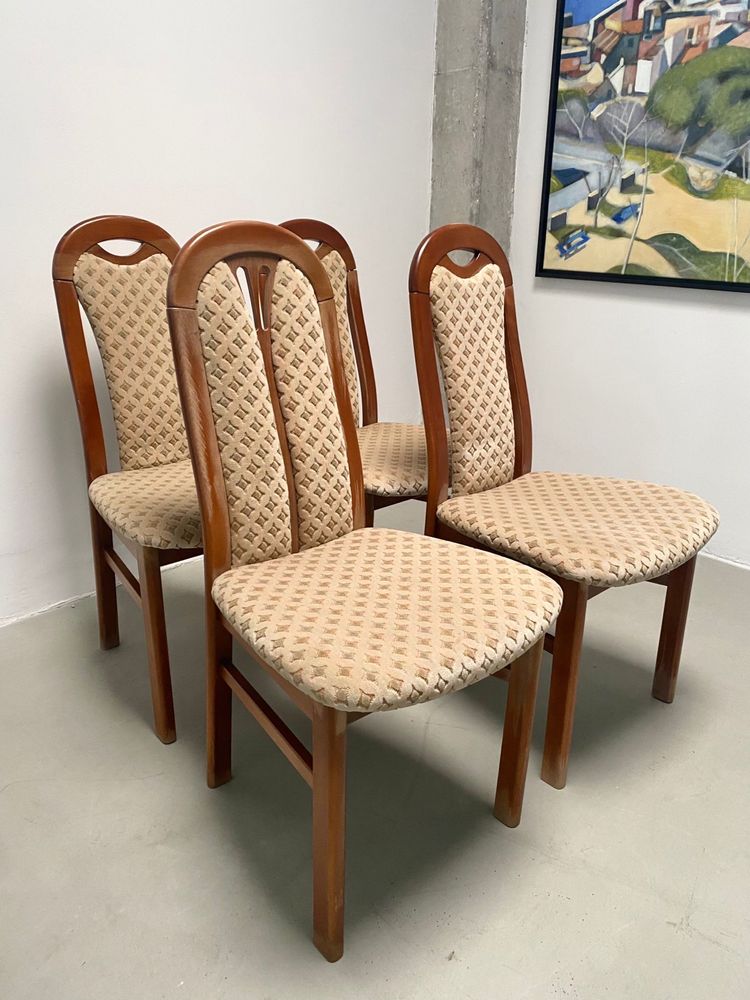 Krzesła Klose, czereśnia antyczna, beżowa tkanina 4 szt