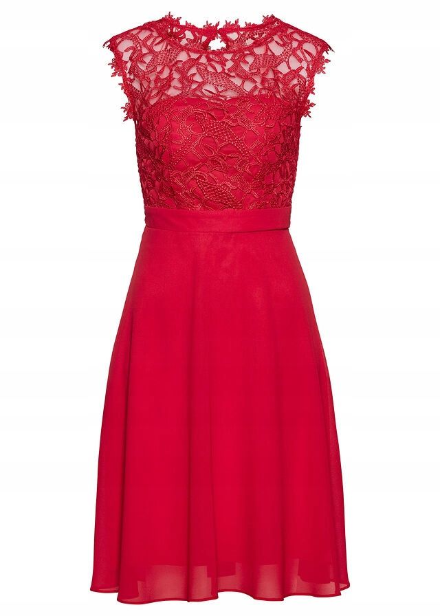 B.P.C sukienka szyfonowa z koronką czerwona PREMIUM ^42