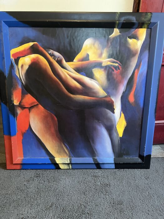 Duży obraz – akt, sygnowany 1992 r., nowoczesna rama
