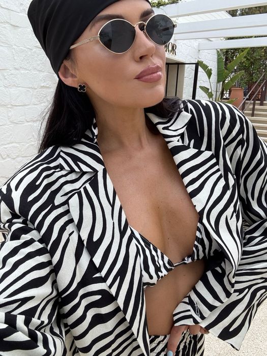 Komplet lniany Zebra LaMilla S biało czarne
