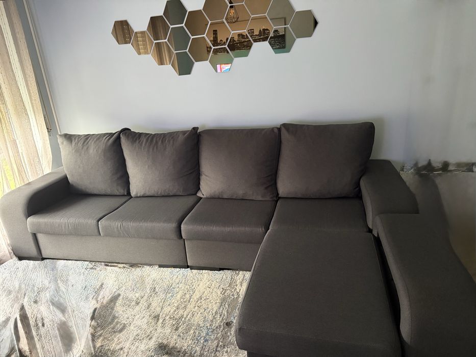 Sofa chaise lounge de 3 lugares cinza como novo