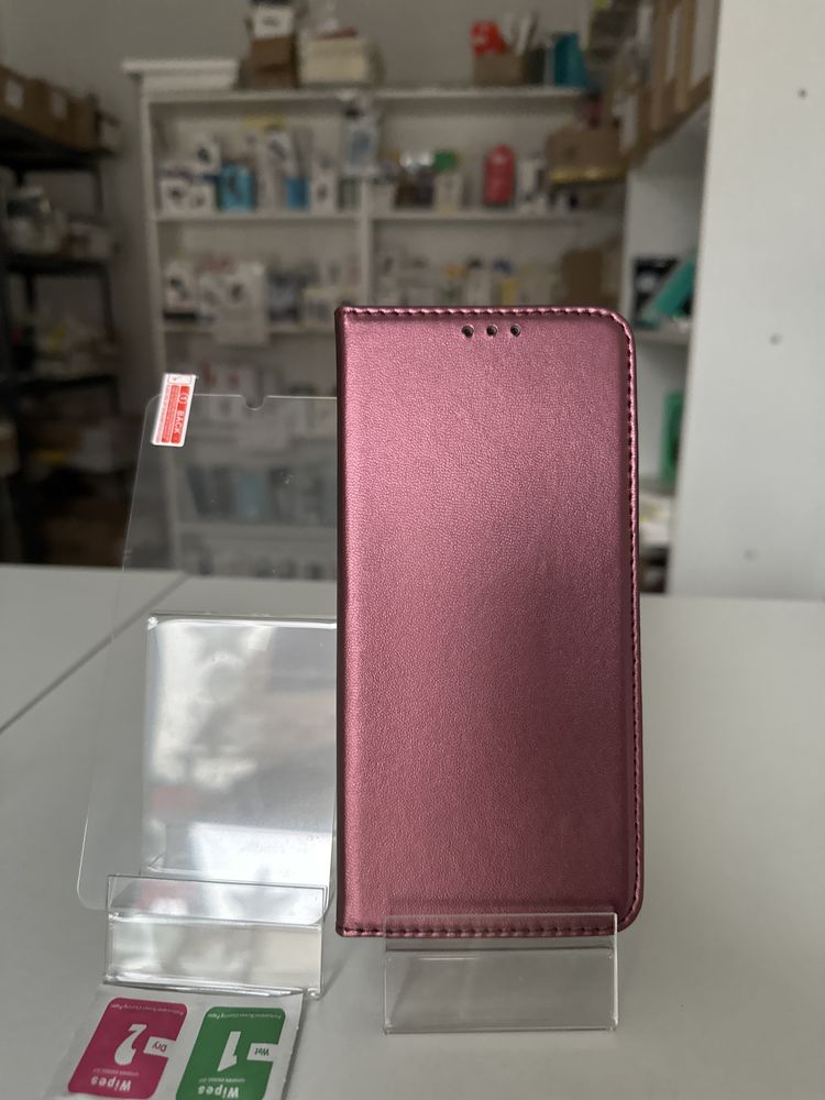 Szkło hartowane i etui zamykane bordowe do SAMSUNG A13 5G/A04S