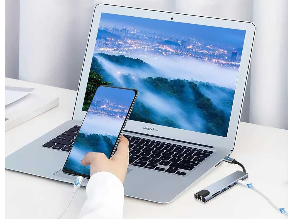 Hub USB-C 8w1: PD 100W HDMI, RJ45, 2xUSB-A, USB-C, czytnik kart  06331