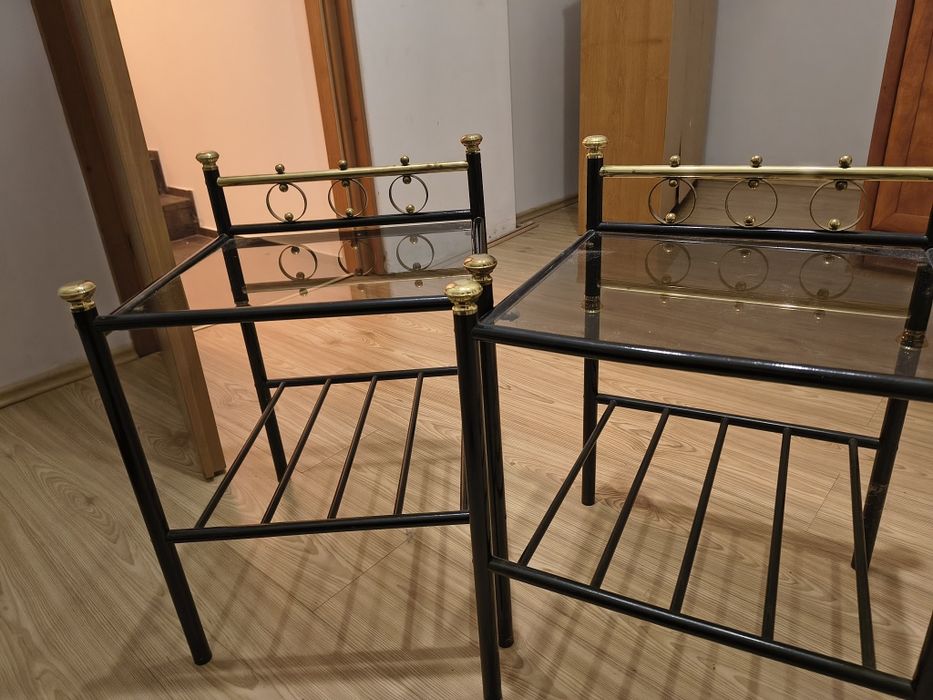 Dwa stoliki nocne metal i szkło czarno złote