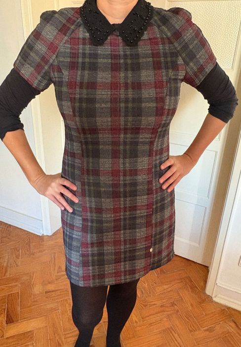 vestido escocês - bordeaux, cinzento (Rinascimento)
