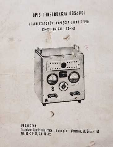 STABILIZATOR NAPIĘCIA sieci typu: ES-131, ES-231, ES-531