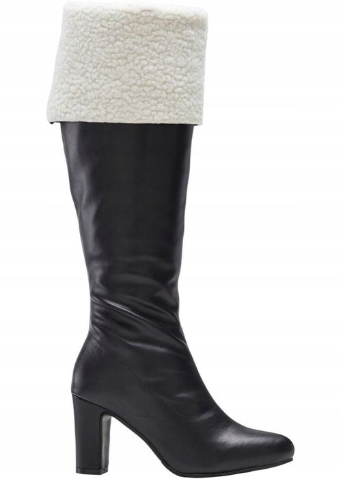 B.P.C kozaki eko skóra czarne ze śmietankowym barankiem na klocku 38.