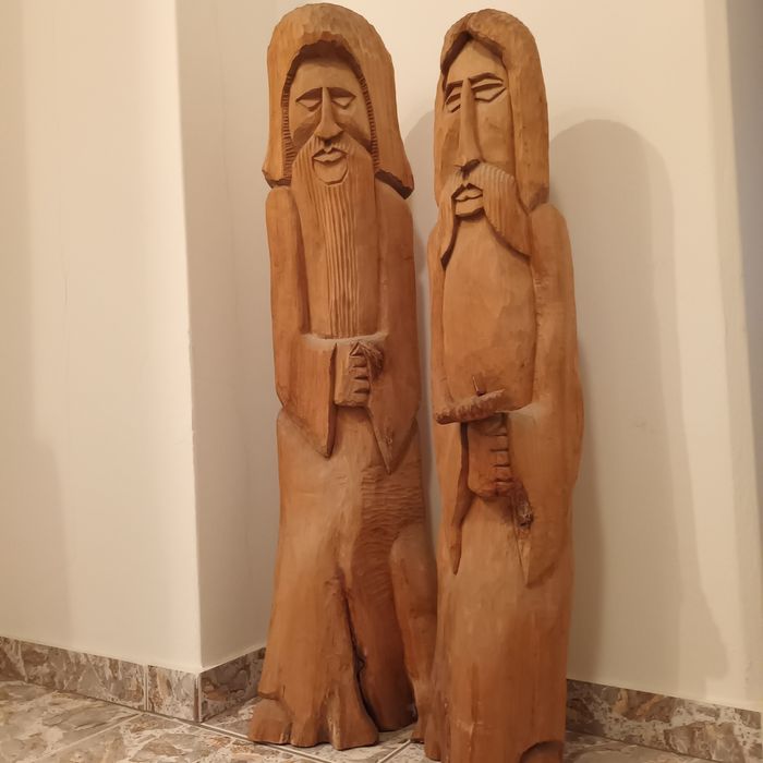 Dwie duże rzeźby drewniane 102 cm + 94 cm