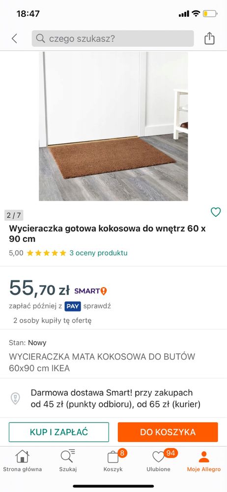 Wycieraczka kokosowa, dywanik IKEA duży nowa!