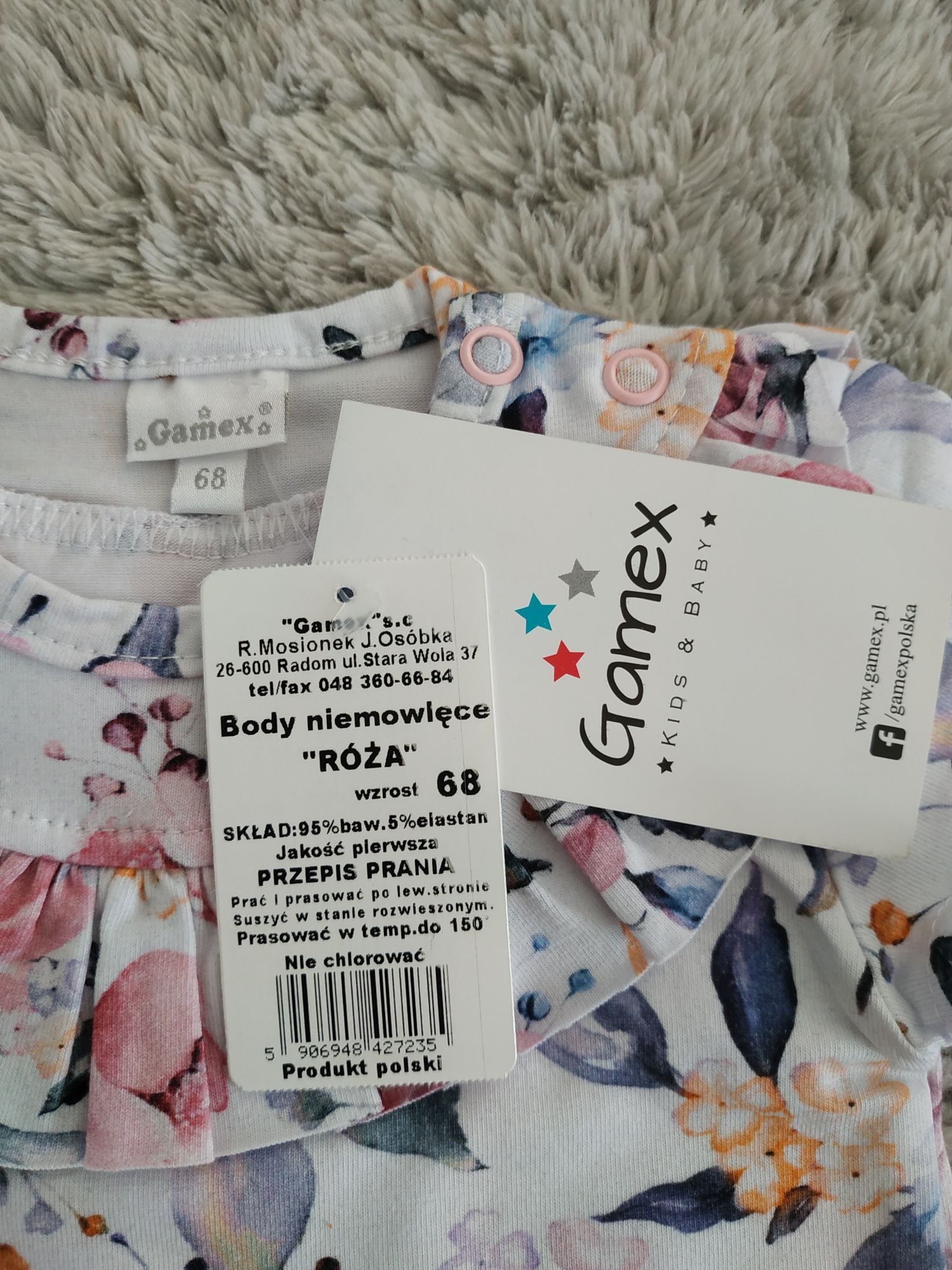 Eleganckie, nowe body z falbanką/lato/kwiatki/prezent/Gamex/r.68