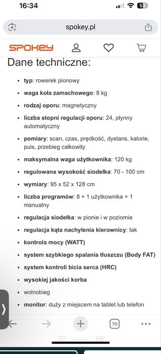 Rowerek stacjonarny Spokey